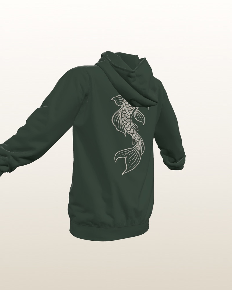 Green hoodie with a koi on the back