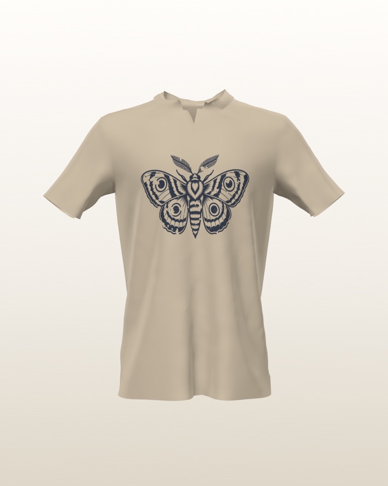 Sand henley tee with a distressed moth print